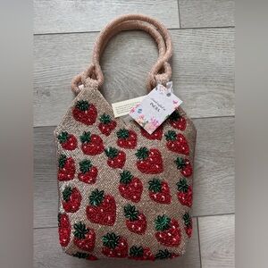 Viral New Release Champagne Pink Beaded Strawberry Hand Bag